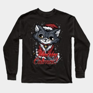 Gray Christmas Cat Santa Suit Merry Catmas Long Sleeve T-Shirt